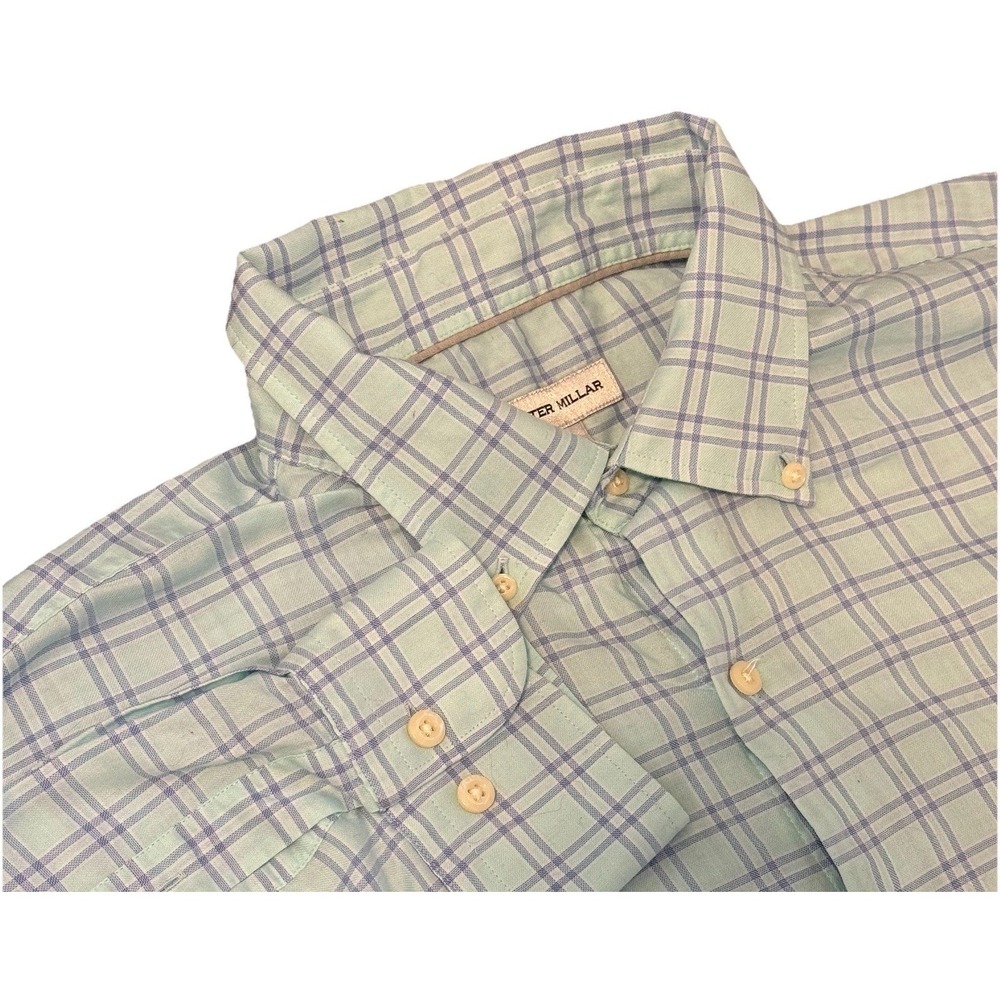 Peter‎ Millar Shirt Men's XL White Plaid Slim Fit Long Sleeve Classic Button-Up